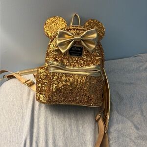 Disney Gold Sequin Backpack with Bow